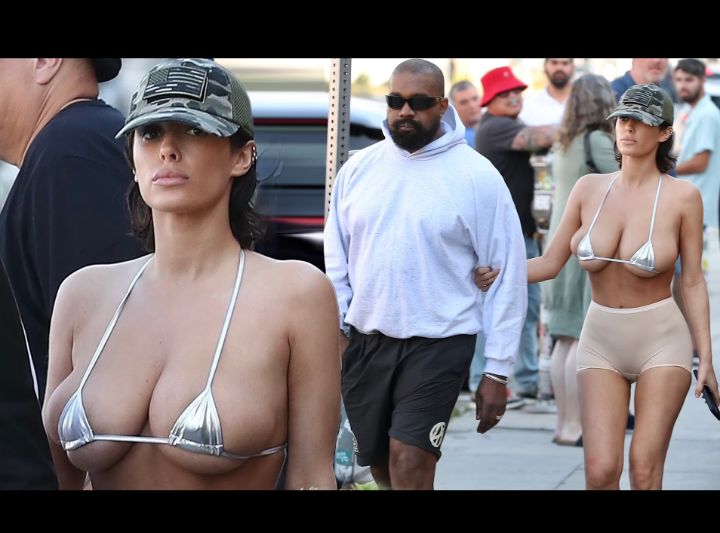 Kanye West’s wife Bianca Censori leaves nothing to the imagination in a barely-there bra top as couple dine out in LA after arriving in rapper’s $100K Cybertruck