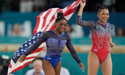 Suni Lee and Simone Biles fall off balance beam in Paris....See More