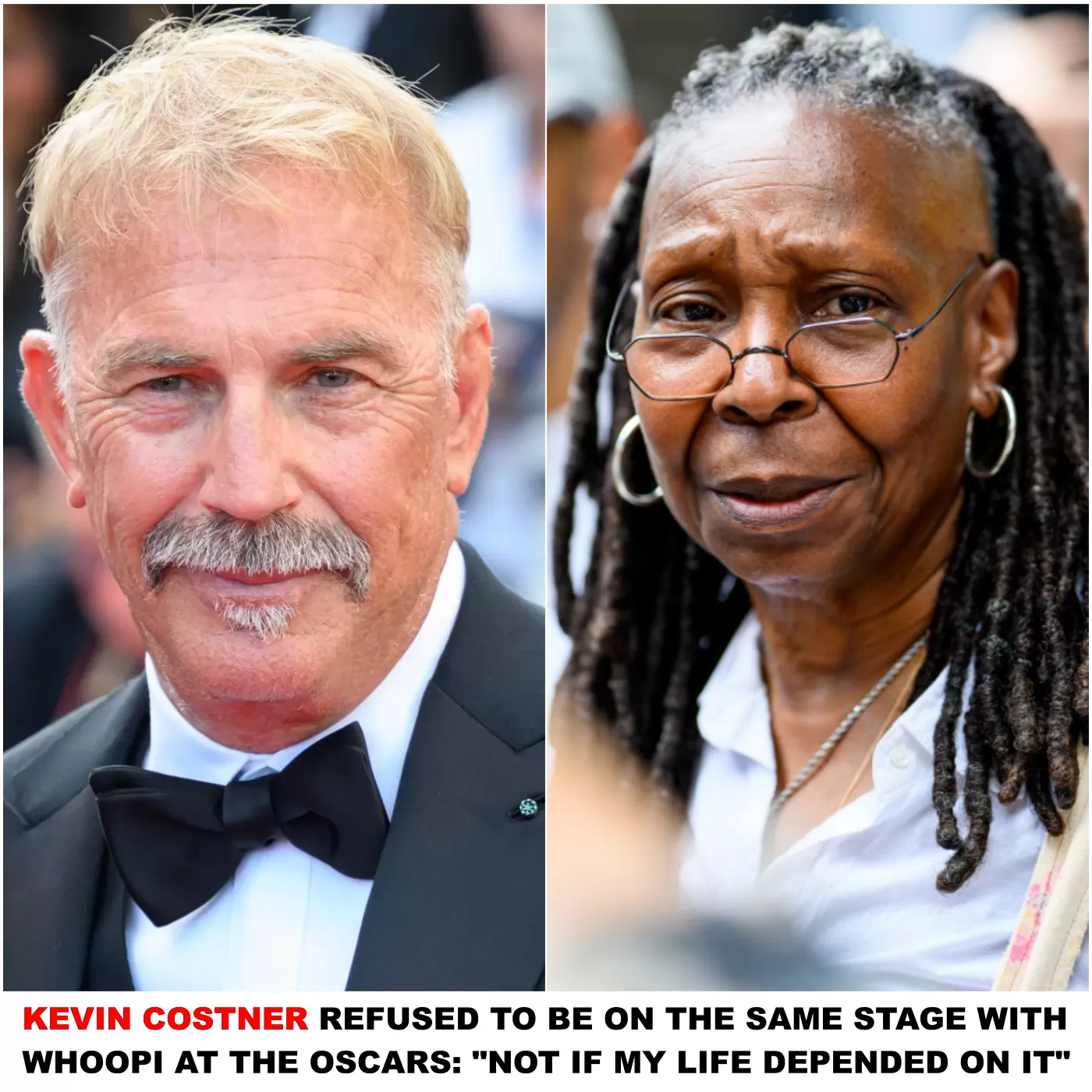 Breaking News :Kevin Costner Refused to be on the Same Stage with Whoopi Goldberg at the Oscars….Not if my life depended on it!....Full Details Bellow!!