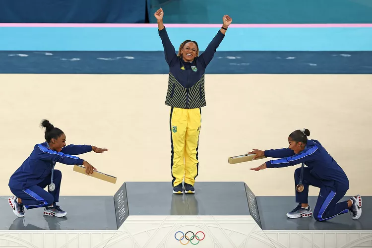 Simone Biles, Rebeca Andrade and Jordan Chiles Celebrate First All-Black Gymnastics Podium: ‘Super Exciting’ For..... See More