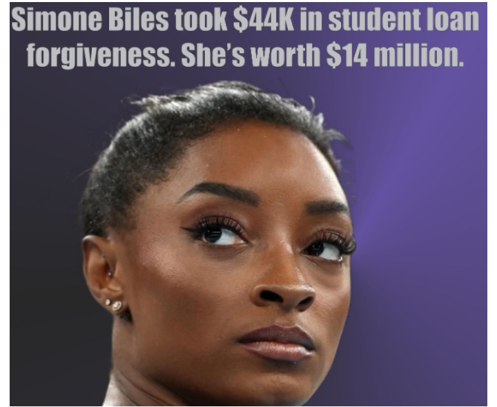 Roseanne Barr ‘goes mad’ as Simone Biles, worth $14 million, but still took $44K in student loan forgiveness: “Why are we giving taxpayer funds to millionaires?”