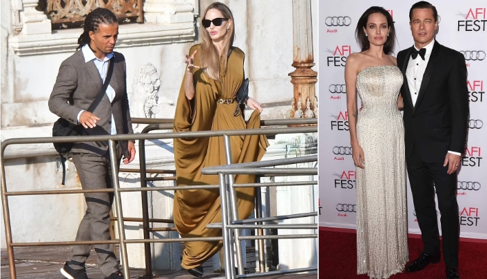 Angelina Jolie is spotted with a new man sparking romance rumours as they leave hotel in Venice together - so do you recognise him... or his famous sister?