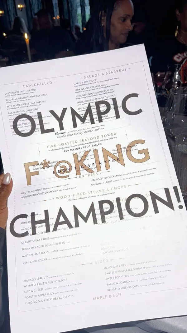 Simone Biles Poses with ‘Olympic F–king Champion’ Menu During Dinner with Jonathan Owens ; See Here ..