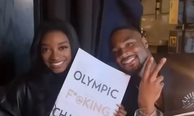 Simone Biles Poses with ‘Olympic F–king Champion’ Menu During Dinner with Jonathan Owens ; See Here ..