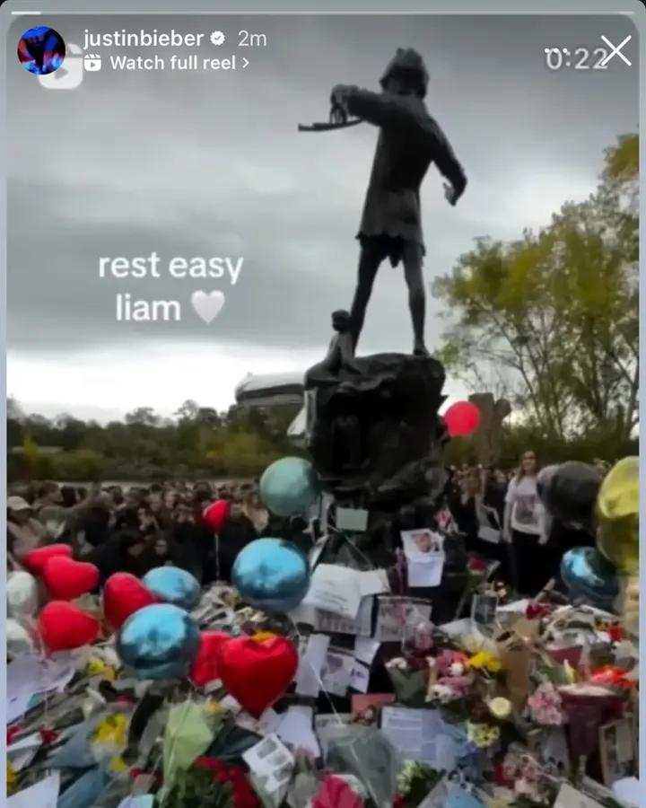 Justin Bieber reposted a tribute to Liam Payne on his instagram story 