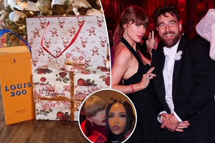 Taylor Swift and Travis Kelce send her fellow Chiefs WAG, Sheawna Weathersby, a Christmas present...   The couple spread holiday cheer by sending a gift to Sheawna Weathersby, who is dating Kansas 