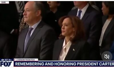 President Kamala Harris arrives with the First Gentleman at the Capitol rotunda to greet former President Jimmy Carter's casket along with MAGA Mike Johnson.